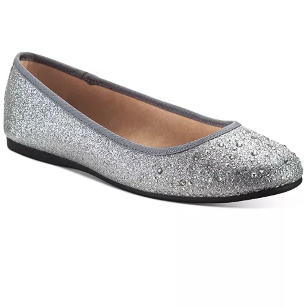 Style & Co. Angelynn Gray and Silver Rhinestone Glitter Ballet Flats